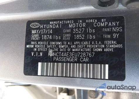 2014 Hyundai Accent Gls from USA, damaged, VIN KMHCT4AE3EU728767